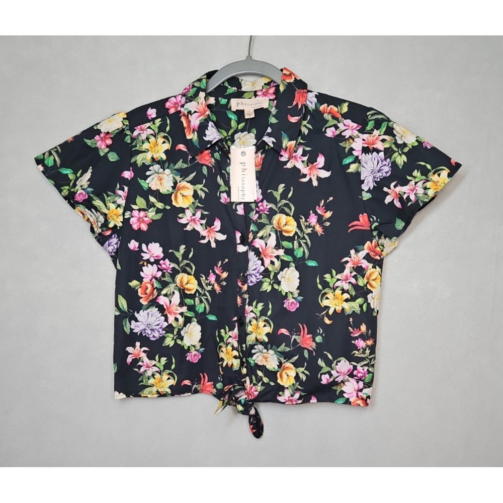 Philosophy Womens Floral Button Front‎ Sleeve Top Size Large NWT